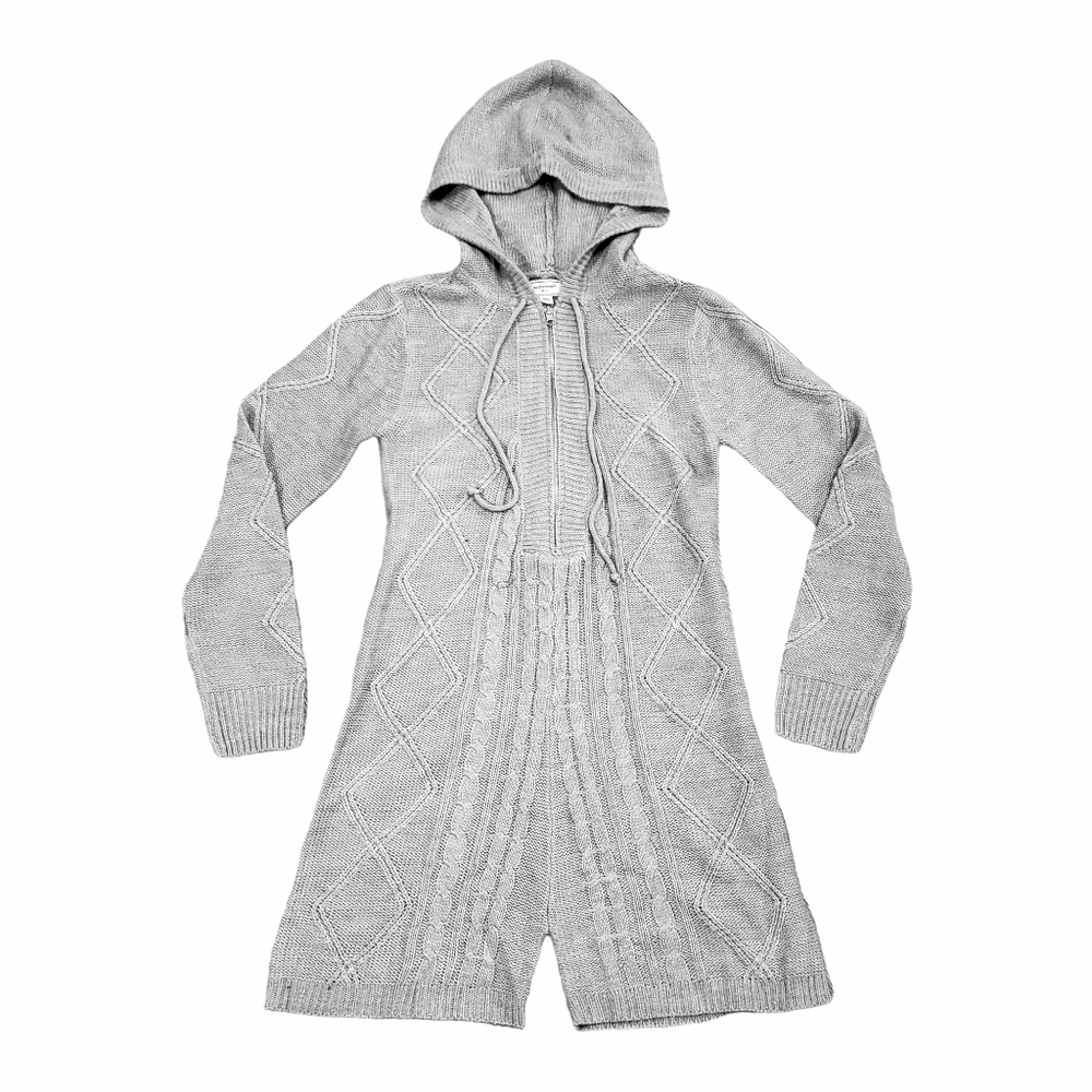 Cable Knit Hooded Romper Womens M Grey No Comment Fitted Long Sleeve 1/4 Zip